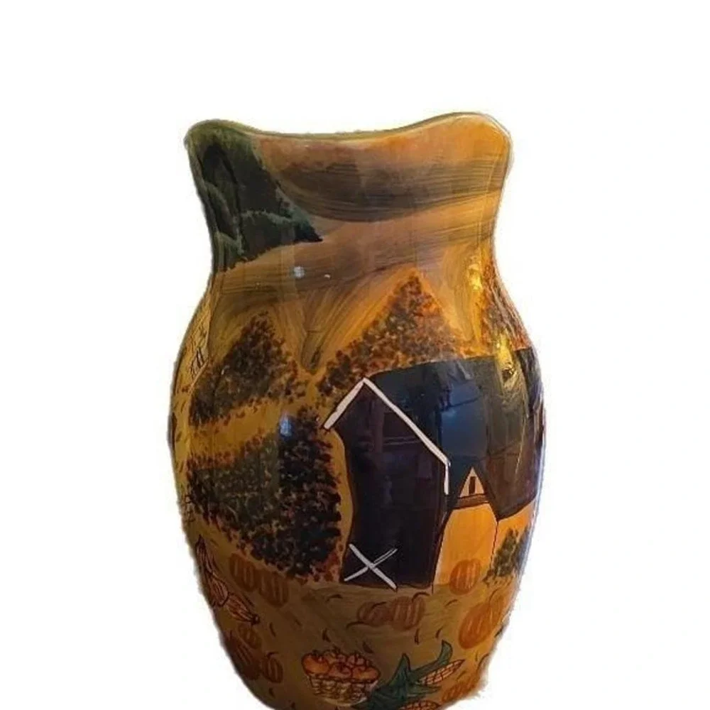 Vintage WCL Hand-Painted Autumn Harvest Thanksgiving Pumpkin‎ Pitcher